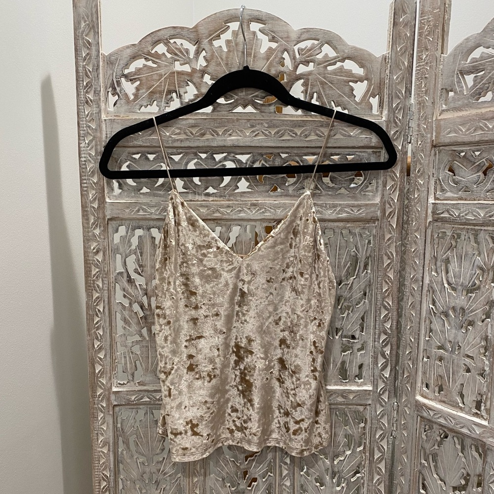 Creme crushed velvet cropped tank w/ spaghetti straps by Alice + Olivia